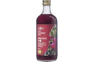 Jus de canneberges sauvages de LOOV, bio, 500 ml, 100% de canneberges fraîches pressées, Contient des polyphénols, aucun sucre ajouté, aucune eau ajoutée