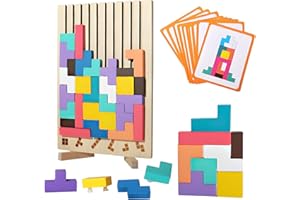 SHENKON TECH 3D Puzzle Tetris Spiel Kinder, Lernspielzeug, Holzpuzzle mit 40 Stück Intelligenz Bunte Bausteine, Montessori-Spiele 3 4 5 6 Jahre, Intelligenz Jigsaw,Geschenke für Kinder