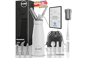 B-ARS Siphon Chantilly Cuisine en Aluminium Durable 500 ml BLANC Avec Buses Inox Facile à Nettoyer Idéal Mousse Dessert et Décorations Syphon Chantilly