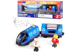 PLLYPE Eisenbahn Elektrische lok Holzeisenbahn Zug, elektrische Eisenbahn holzschienen, holzeisenbahn elektrische lok, Holzeisenbahn Zug Elektrische, Geschenk Spielzeug für Junge Mädchen Jahren, Blau