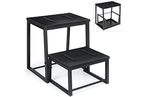 LIANTRAL 2-poziomowy stołek dla dorosłych i dzieci, stabilna metalowa rama, drewniana deska, obciążenie do 160 kg, podnóżek, wysuwana konstrukcja 2 w 1, czarny