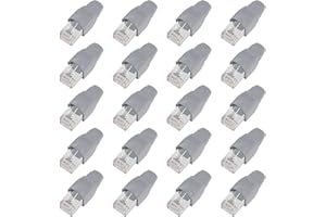 ShipeeKin 20 pcs blindé modulaires Prises réseau RJ45 Ethernet Cat5e Cat5 Cat 5e Cat6 Cat6e 8P8 C UTP STP 50U Plaqué Or câble LAN Plug (Gris)