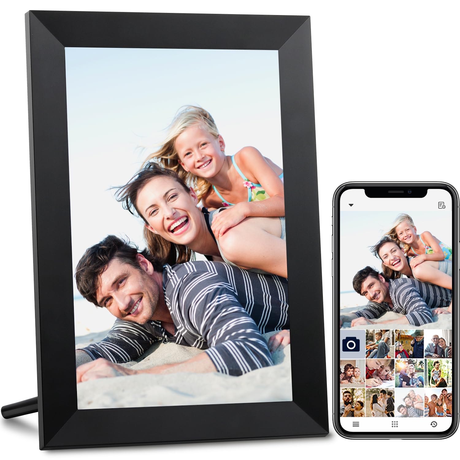 AEEZO WiFi Digital Picture Frame, IPS Touch Screen Smart Cloud Photo Frame with 16GB Storage, Easy Setup to Share Photos or Videos via Free Frameo APP, Auto-Rotate, Wall Mountable (9 inch Black)