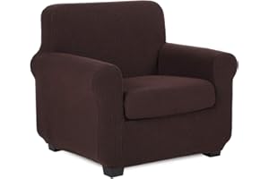 TIANSHU Fodera per Poltrona, Copri Poltrona 1 Posti Elasticizzato Jacquard Antiscivolo Copertura Poltrona Fodere Copridivani Contiene 1 copridivano e 1 coprisedile Divano (1 Posti, Cioccolate)