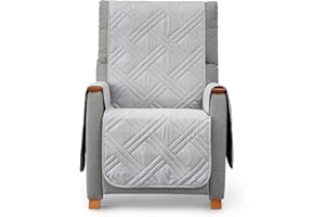 TEXTIL-HOME Textilhome - Funda sofá 1 Plaza Luka, Cubre sofá Relax y Orejero proctector Acolchado Medida 55 cm. Salva Sofa Reversible. Color Gris Claro.