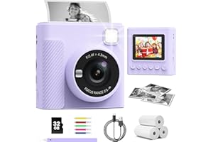 TIATUA aparat błyskawiczny dla dzieci, 2.4'' Aparat Natychmiastowy dla Dzieci z Kartą 32 GB & Papierem do Drukowania, 1080P Cyfrowa Kamera Zabawka, Prezenty na Święta i Urodziny dla Chłopców 3-12 Lat