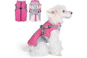 Poseca Dog Coat,Small Dog Harness Coat - Waterproof Winter Jacket with Built-In Harness for Small to Large Dogs