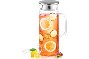 MS WGO Borosilicate Glass Water Jugs, Water Pitcher with Lid Fridge Door,Fridge Water Carafe for Hot Cold Water Ice Tea Wine Coffee Milk Juice Beverage 1500ML/52.79OZ