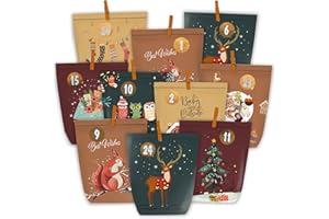PANSIBY Adventskalender zum Befüllen, 24 Papiertüten zum Selber Basteln für Weihnachten, Papier Adventstüten mit Zahlenaufkleber zum Aufstellen