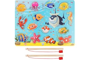 Vicloon Magnetyczne zabawki wędkarskie dla dzieci, magnetyczne drewniane gry wędkarskie, drewniane zabawki wędkarskie, gry Montessori, interaktywne zabawki edukacyjne dla dzieci prezent 3 4 5 lat