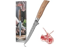 WAKOLI Edib Pro Couteau à Désosser Acier Damas I Lame de 14,5 cm en acier damassé à 67 couches avec noyau VG10 et manche en bois de pakka I Couteau de cuisine professionnel & couteau damassé