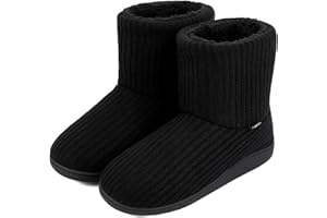 GURGER Tricoté Chausson Montant Homme Hiver Maison Chaud Doublure des Fourrure Pantoufles