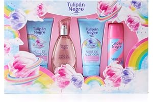 TULIPAN NEGRO Tulipán Negro - Nube de Algodón, Estuche de Regalo Unisex, Colonia 50 ml + Loción Corporal 75 ml + Gel de Baño 75 ml + Desodorante Spray 50 ml, Fragancia Dulce de Larga Duración