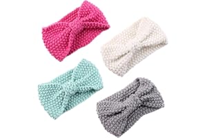 Fascigirl Bébé Bandeau, 4 Pcs Bébé Fille Bandeau Arc Laine Tricot Turban Bandeaux pour Bébé Nouveau Né Tout Petits