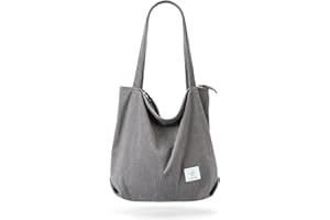 KALIDI Sac fourre-tout épais en velours côtelé de grande capacité avec fermeture éclair pour femmes, filles, sac de courses décontracté pour le travail, l'école, l'université, un usage quotidien