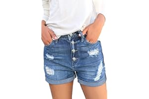 Necooer Damen Casual Ripped Denim Shorts Mittlere Taille Kurze Jeanshose mit Taschen