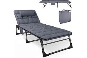 ATORPOK SHOP Bain de Soleil avec Dossier 5 pos réglable, lit de Camping Multi-usages Portable et Chaise Longue inclinable pour Jardin/Piscine/Terrasse, Matelas rembourré et Oreiller - Bleu