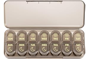 Betife Pill Box Organiser 7 Day 2 Times a Day, Weekly Tablet Organiser AM PM, Daily Dossett Pill Case with 14 Large Slots for Medicine, Travel Medication Organizer for Vitamin Supplement (Brown)