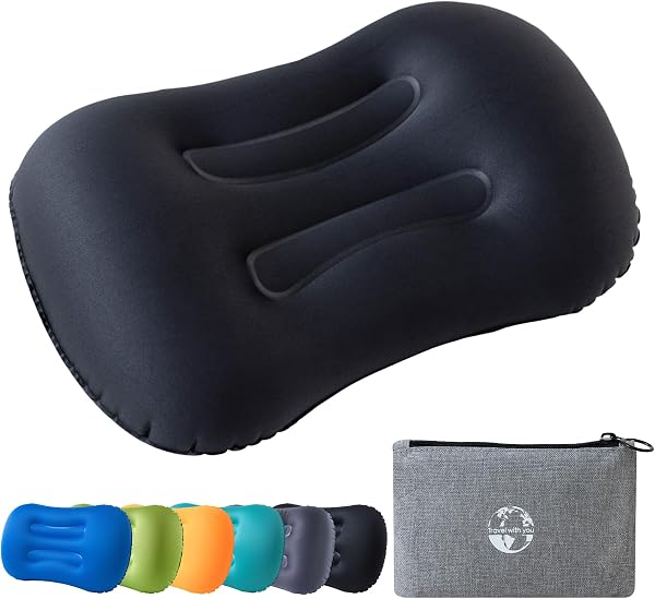 Camping Pillow Camping Essentials Lightweight Compact Inflatable Air Travel Pillow with Ergonomic Support for Camp Backpacking Hiking Beach Accessories & Equipment (Black) - 1