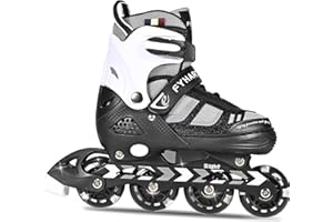 LIRENGUI Pattini in linea per bambini bambina e ragazzi ragazze, Regolabili pattini in linea a 4 ruote per adolescenti e adulti con ruote luminose per lo sport, Nero Bianco