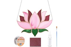 LemonRoad 1 Set Lotus Flower Pre Cut Stained Glass DIY Stained Glass Craft Kit with Solder Wire, Flux Brush for Adult Make Your Own Beautiful Art Handcrafts for Women Gifts Home Decor