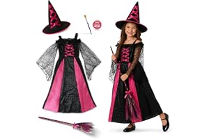Festicy häxkostym barn halloween kostym flickor med kvast och hatt | För halloween, karneval och temafester, trolla fram omedelbart med häxkostym för barn, som helt förvandlar små häxor