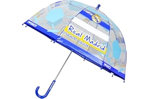 CYPBRANDS Real Madrid- Paraguas infantil, Burbuja, Transparente, Paraguas manual, 48 cm., Multicolor, Producto Oficial