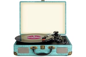 MERSOCO Record Player Vintage 3-Speed Bluetooth Vinyl Turntable with Stereo Speaker, Belt Driven Suitcase Vinyl Record Player
