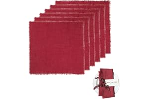 COSIESNEST 6 PCS Cloth Napkins 42 X 42cm Dinner Table Cotton Napkins Cotton Meal Mat With Fringe Versatile Square Rustic Fringe Napkins for Dinner, Wedding and Parties (Burgundy)