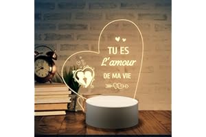 Welsky Cadeau Homme/Femme Amour, LED Veilleuse en Acrylique Cadeaux, Cadeau Saint Valentin Homme ou Femme, Cadeau Anniversaire de Mariage, Idée Cadeau Homme Noel