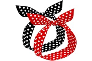 Hicarer 2 Pièces Bandeaux à Pois Rouges Noirs pour Filles et Femmes Bandeau Bandana Rétro Bandeau en Fil des Années 50 Bandeau de Noël à Imprimé Vintage