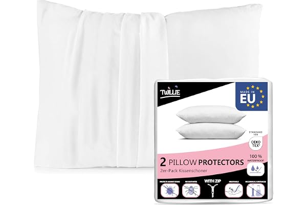 Twillie Set med 2 vattentätt kuddfodral, 40 x 70 - Oeko Tex®-certifierad, anti-dammkvalster - tillverkad i Europa - kuddfodral i 100 % mikro andningsbar - ultratunn, ultramjuk - dragkedja
