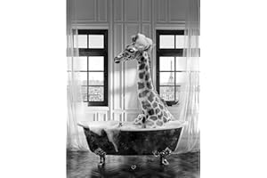 IUNTWEIE Animaux Dans La Salle De Bains Photos, Animaux Noir Blanc Baignoire Image Murale Drôle Impressions Toile Poster Art, Art Mural, Décor à La Maison Minimaliste - Sans Cadre (Animal -3, 30x40cm)