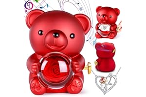 ALOSKART Regalo San Valentin Mujer, Oso Rosa Eterna con Collar, Osito Rosa Eterna con Caja Música Manivela Incorporada, Regalo Navidad, Gift Mujer Cumpleaños para Novia, Mama, Gift Originales Aniversario