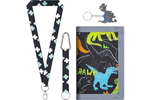 Bofanze Portefeuille Dinosaure pour Garçon Tri-pli Porte Monnaie Enfant avec Lanière et Porte-clés Petit Porte-Monnaie Zippé pour Enfants de 4 à 12 Ans Porte Monnaie Garçon