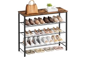 Kitsure Shoe Rack for Closet, Rustic Brown Shoe Storage with Leveling Feet, Sturdy & Rust-Proof Shoe Shelf for Entryway, Bedroom, Living Room, 75.0 x 63.0 x 29.0 cm, Brown