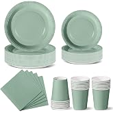 Nkaiso 96 Pieces Green Grass Tableware Party Birthday Plates and Cup Children's Birthday Party Decoration Disposable Plates N