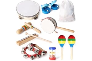 hzuisst Strumenti Musicali Bambini, 11 Pezzi Strumenti Musicali Montessori, Strumento Musicale Tamburello Bambini, Regalo di Natale, Compleanno per Bambini