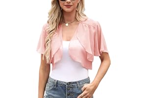 Aottori Damen Chiffon Bolero Festlich 3/4 Ärmel Elegant Shrug Top Kurze Strickjacke Cardigan Open Front Casual Bolerojacke Schulterjacke