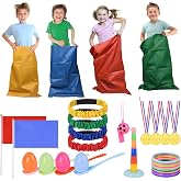 Flintronic 36/33/16/12PCS Sports Day Kit, Sack Racing Games, Outdoor Games, Egg and Spoon, Ring Toss Game, Medal and Whistles