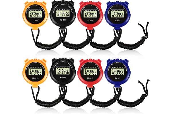 Lot de 8 chronomètres de sport multifonctions avec grand écran avec date, heure et alarme, chronomètre de sport résistant aux chocs pour la natation, la course à pied, l'entraînement sportif (couleur