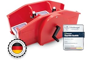 Kyto Manuelle Kartenmischmaschine mit Handkurbel – Spielkarten-Mischer für Poker, UNO, Skat, Rommé, Skip-BO & Blackjack – Inkl. Spielkarten & Anleitung – Robustes Kunststoffgehäuse – Rot