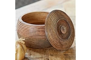 Paper High Hand Carved Mango Wood Bowl with Lid | Fair Trade | Handmade | Sustainable Wooden Storage Bowls (Medium)
