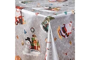 ‎LARO laro Wachstuch-Tischdecke Abwaschbar Garten-Tischdecke Wachstischdecke PVC Plastik-Tischdecken Eckig Meterware Wasserabweisend Abwischbar, Muster:Weihnachtsmann grau/rot, Größe:100x160 cm