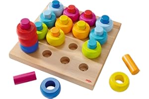 Haba 2202 - Steckspiel Farbkringel, buntes Sortier- und Motorikspielzeug aus Holz ab 2 Jahren, zum Farbenlernen