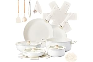 ROVSUN Batterie de Cuisine Induction 22 Pièces, Casserole Induction avec Poignée Amovible, Set de Casseroles et Poêles, 6 Casseroles, 3 Couvercles, Tout Feux, Antiadhésive, Blanc