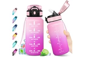 KollyKolla Gourde Enfant 500ml, avec Paille, Bouteille sans BPA, Gourde Motivation avec Marqueur de Temps, Bouteille d'eau Étanche, Réutilisable, pour Yoga, l'école, Camping, Bureau, Fitness