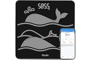 Vitafit 300kg Bascula de baño con 0,05kg, Alta Precisión Aseguró por Bascula Profesional de Fábrica DESDE 2001, Plataforma Grande con 8 mm Vidrio Templado Antideslizante, LED, 3*AAA, Negro