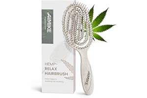 AIMIKE Spazzola per Capelli Che Districa, Spazzola per Capelli Asciutti/Bagnati per Districare per Donne e Uomini, Spazzola Capelli Scheletro Antitironi in Fibra Naturale di Canapa - Avena