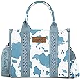 Wrangler Cow Print Tote Bag for Women Western Purse Boho Top Handle Satchel Handbag with Signature Strap